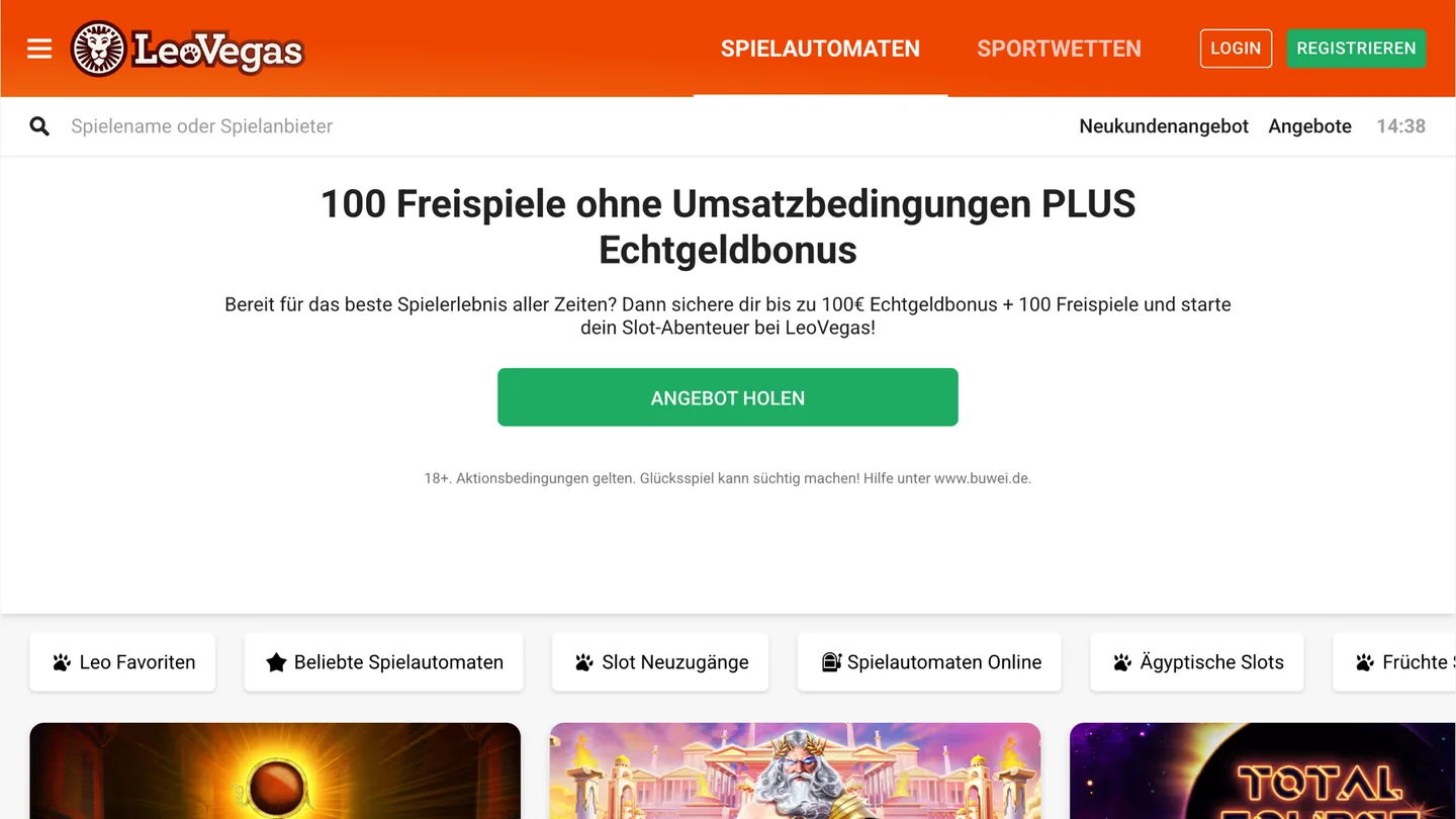 LeoVegas Spiellobby – Spielauswahl und Benutzeroberfläche