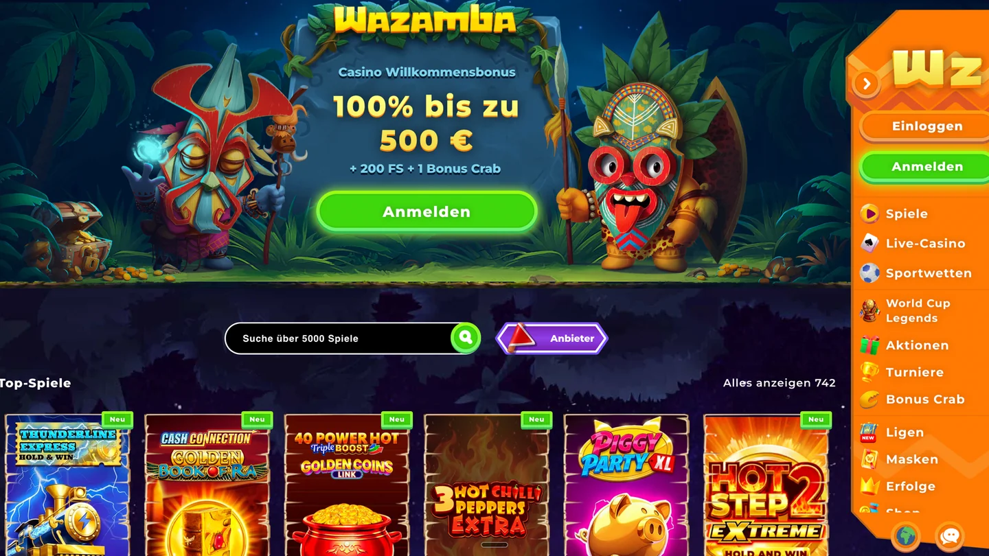 Wazamba Spiellobby – Spielauswahl und Benutzeroberfläche